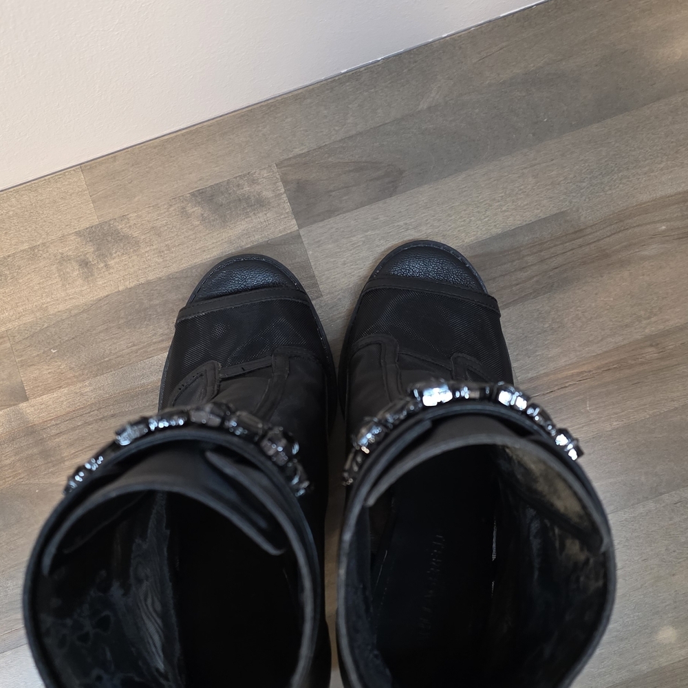 Black Mesh High-Heel Ankle Boot with Embellished Strap - Picture 6 of 12